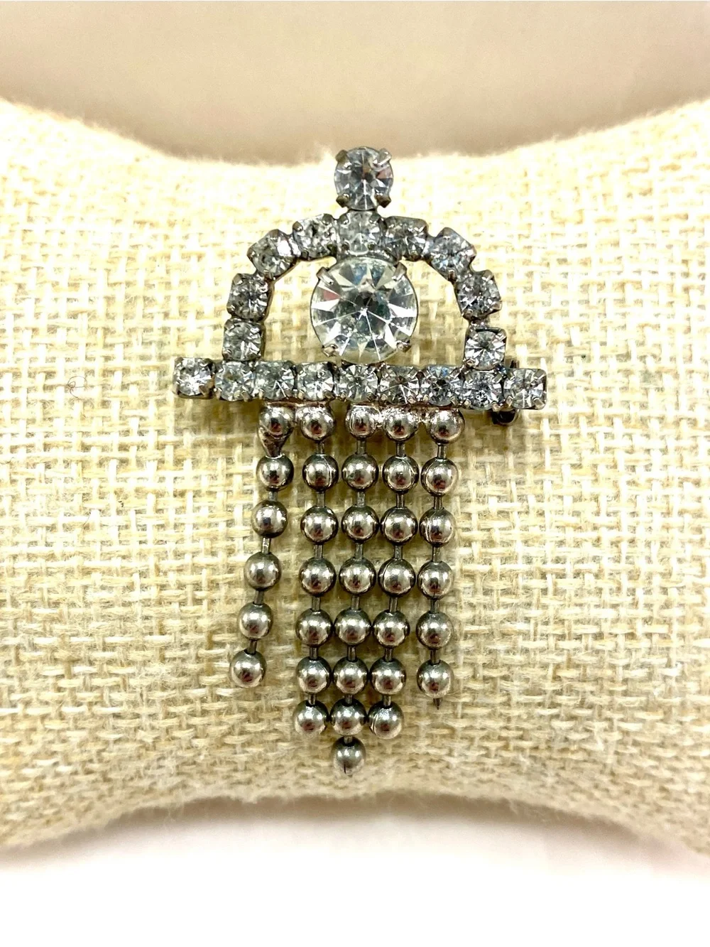 Vintage Silver Crystal Cascade Fringe Brooch